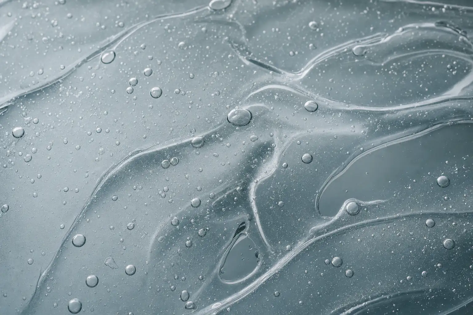 Macro-opname van een heldere cosmetische gel met kleine luchtbelletjes